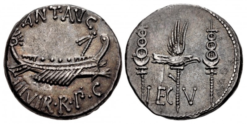 The Triumvirs. Mark Antony. Autumn 32-spring 31 BC. AR Denarius (17mm, 3.66 g, 6...