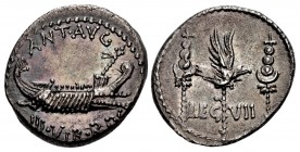 The Triumvirs. Mark Antony. Autumn 32-spring 31 BC. AR Denarius (16.5mm, 3.74 g, 3h). Legionary type. Patrae(?) mint.