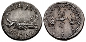 The Triumvirs. Mark Antony. Autumn 32-spring 31 BC. AR Denarius (17mm, 3.61 g, 6h). Legionary type. Patrae(?) mint.