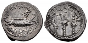 The Triumvirs. Mark Antony. Autumn 32-spring 31 BC. AR Denarius (18.5mm, 3.46 g, 9h). Legionary type. Patrae(?) mint.