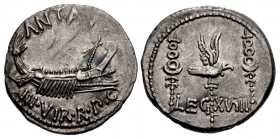 The Triumvirs. Mark Antony. Autumn 32-spring 31 BC. AR Denarius (17.5mm, 3.64 g, 8h). Legionary type. Patrae(?) mint.