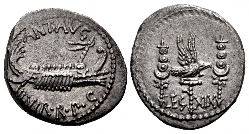 The Triumvirs. Mark Antony. Autumn 32-spring 31 BC. AR Denarius (17.5mm, 3.70 g,...