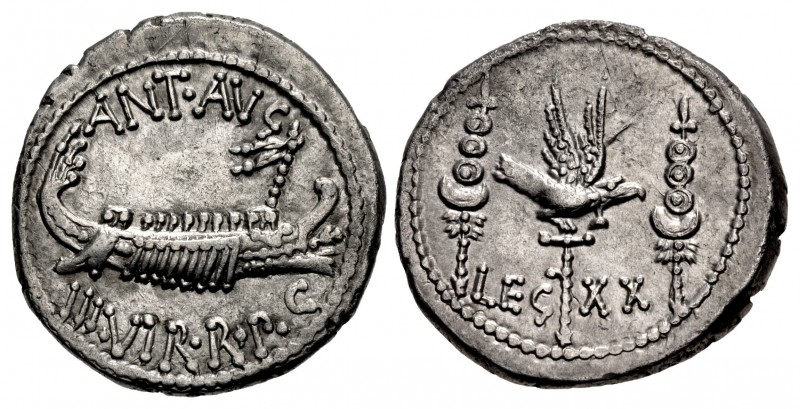 The Triumvirs. Mark Antony. Autumn 32-spring 31 BC. AR Denarius (18mm, 3.88 g, 9...
