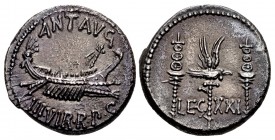 The Triumvirs. Mark Antony. Autumn 32-spring 31 BC. AR Denarius (17mm, 3.72 g, 6h). Legionary type. Patrae(?) mint.