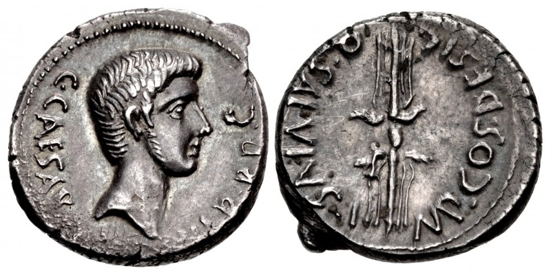 The Triumvirs. Octavian. Early 40 BC. AR Denarius (17mm, 4.16 g, 10h). Military ...