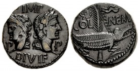 Augustus, with Agrippa. 27 BC-AD 14. Æ As (25mm, 13.54 g, 6h). Nemausus mint. Struck circa AD 10-14.