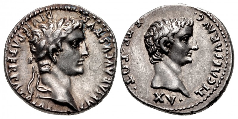 Augustus, with Tiberius as Caesar. 27 BC-AD 14. AR Denarius (18mm, 3.85 g, 2h). ...