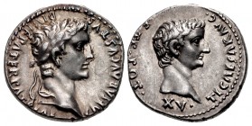 Augustus, with Tiberius as Caesar. 27 BC-AD 14. AR Denarius (18mm, 3.85 g, 2h). Lugdunum (Lyon) mint. Struck AD 13-14.