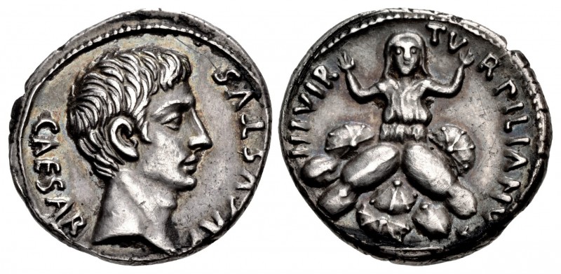 Augustus. 27 BC-AD 14. AR Denarius (19mm, 3.83 g, 12h). Rome mint; P. Petronius ...