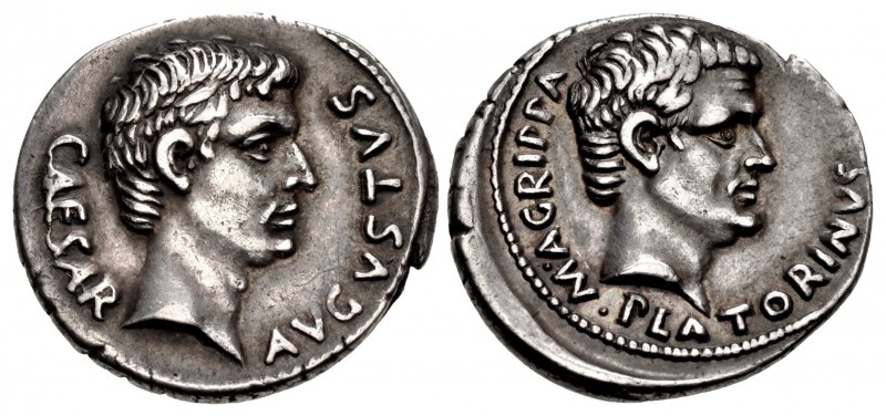 Augustus, with Agrippa. 27 BC-AD 14. AR Denarius (19mm, 3.47 g, 7h). Rome mint; ...