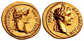Tiberius, with Divus Augustus. AD 14-37. AV Aureus (19mm, 7.67 g, 4h). Lugdunum (Lyon) mint. Struck AD 14-16.