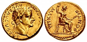Tiberius. AD 14-37. AV Aureus (18.5mm, 7.80 g, 5h). “Tribute Penny” type. Lugdunum (Lyon) mint. Group 3, AD 18.