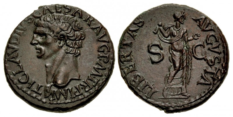 Claudius. AD 41-54. Æ As (28mm, 14.01 g, 6h). Uncertain Iberian mint. Struck AD ...