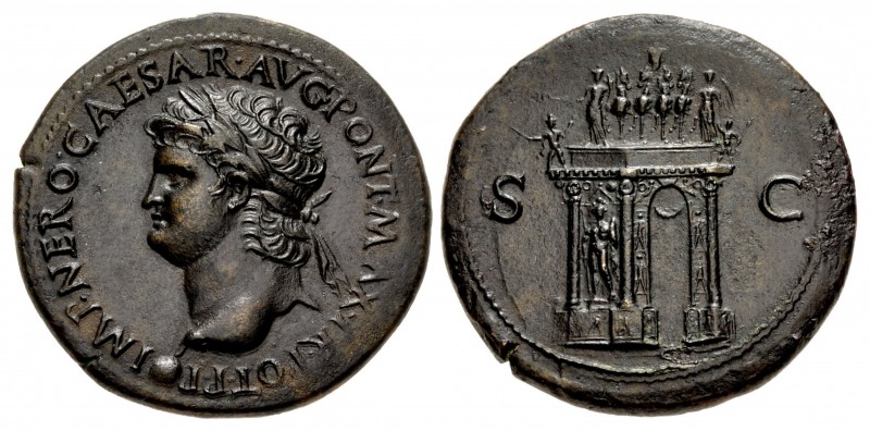 Nero. AD 54-68. Æ Sestertius (36mm, 24.78 g, 7h). Lugdunum (Lyon) mint. Struck c...
