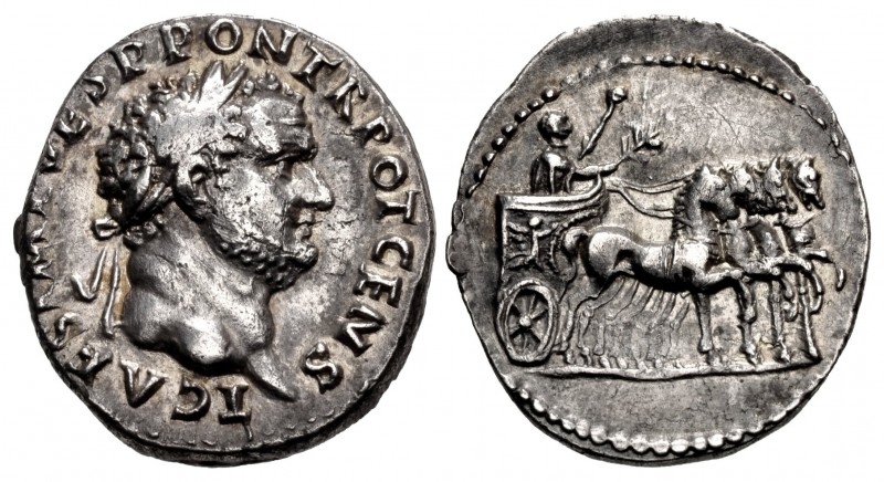 Titus. As Caesar, AD 69-79. AR Denarius (17.5mm, 3.37 g, 6h). “Judaea Capta” com...