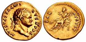 Titus. As Caesar, AD 69-79. AV Aureus (20mm, 7.34 g, 6h). Rome mint. Struck under Vespasian, AD 75.
