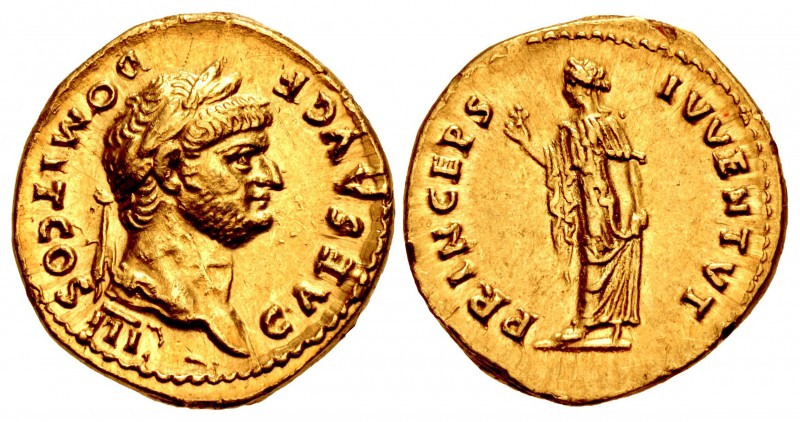 Domitian. As Caesar, AD 69-81. AV Aureus (19mm, 7.28 g, 6h). Rome mint. Struck u...