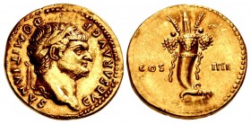Domitian. As Caesar, AD 69-81. AV Aureus (19mm, 6.77 g, 6h). Rome mint. Struck under Vespasian, AD 76-77.