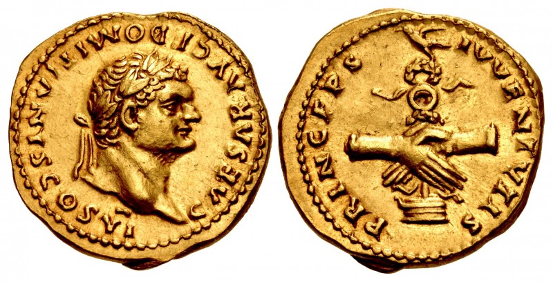 Domitian. As Caesar, AD 69-81. AV Aureus (19mm, 7.16 g, 12h). Rome mint. Struck ...