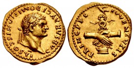 Domitian. As Caesar, AD 69-81. AV Aureus (19mm, 7.16 g, 12h). Rome mint. Struck under Vespasian, AD 79, to 24 June.
