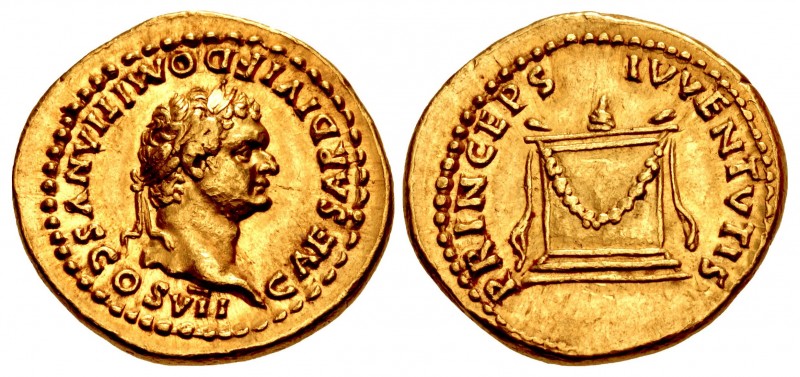 Domitian. As Caesar, AD 69-81. AV Aureus (20mm, 7.21 g, 6h). Rome mint. Struck u...