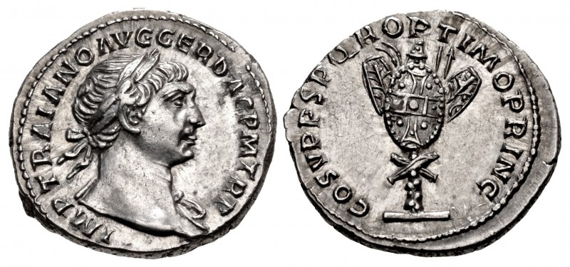 Trajan. AD 98-117. AR Denarius (18.5mm, 3.36 g, 7h). Rome mint. Struck circa AD ...