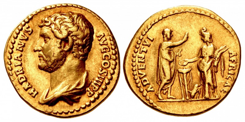 Hadrian. AD 117-138. AV Aureus (20mm, 7.27 g, 6h). “Travel series” issue. Rome m...