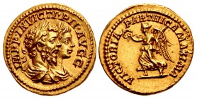 Septimius Severus, with Caracalla. AD 193-211. AV Aureus (20mm, 7.24 g, 5h). Rome mint. Struck AD 202-210.