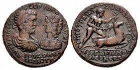 Septimius Severus, with Julia Domna. AD 193-211. Æ Medallion (43.5mm, 45.89 g, 6h). Pergamum mint; Claudianus Terpander, strategus.