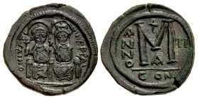 Justin II, with Sophia. 565-578. Æ Follis (29mm, 16.14 g, 7h). Constantinople mint, 1st officina. Dated RY 2 (AD 566/7).