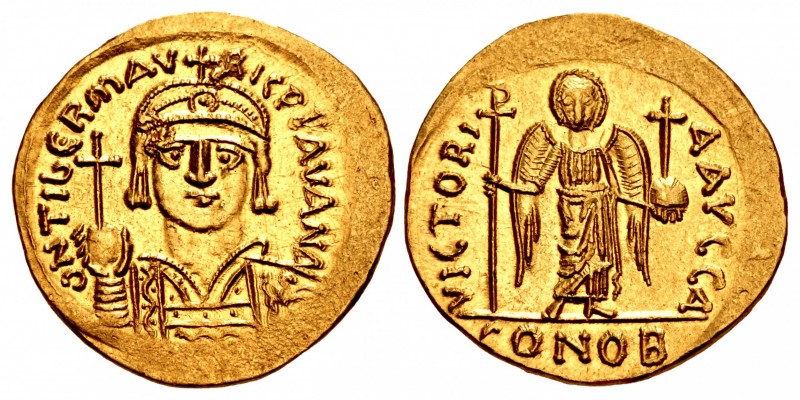 Maurice Tiberius. 582-602. AV Solidus (21mm, 4.41 g, 6h). Carthage mint. Dated I...