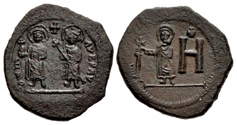 Maurice Tiberius, with Constantina and Theodosius. 582-602. Æ 8 Pentanummia – Fo...