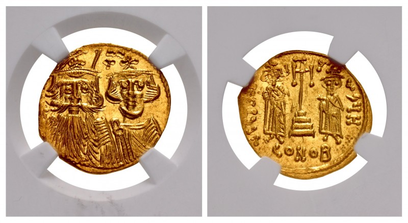 Constans II, with Constantine IV, Heraclius, and Tiberius. 641-668. AV Solidus (...