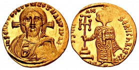 Justinian II. First reign, 685-695. AV Solidus (19mm, 4.38 g, 7h). Constantinople mint, 9th officina. Struck 692-695.