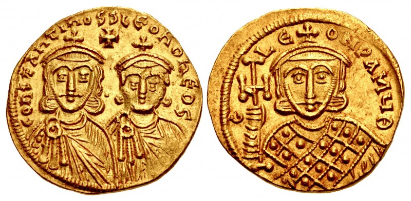 Constantine V Copronymus, with Leo IV and Leo III. 741-775. AV Solidus (20mm, 4....