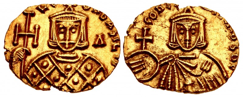 Leo V the Armenian, with Constantine. 813-820. AV Solidus (20mm, 3.82 g, 6h). Sy...