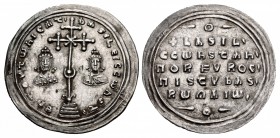 Basil II Bulgaroktonos, with Constantine VIII. 976-1025. AR Miliaresion (29mm, 2.95 g, 5h). Constantinople mint. Struck 977-989.