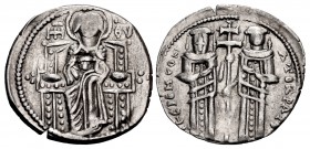Andronicus II Palaeologus, with Andronicus III. 1282-1328. AR Basilikon (20mm, 2.10 g, 6h). Constantinople(?) mint. Struck mid to late .
