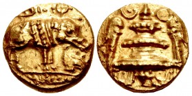 INDIA, Medieval (Southern Deccan). Chalukyas of Kalyana. Uncertain ruler. Circa 973-1068 or later. AV Pagoda (13mm, 3.83 g, 1h). Boar/Temple type.