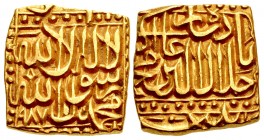 INDIA, Mughal Empire. Jalal al-Din Muhammad Akbar. AH 963-1014/AD 1556-1605. AV Square Mohur (18x20mm, 10.82 g, 6h). Patna mint. Dated AH 987 (AD 1570...
