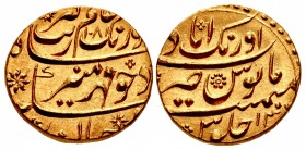 INDIA, Mughal Empire. Muhyi al-Din Muhammad Aurangzeb Alamgir. AH 1068-1118 / AD 1658-1707. AV Mohur (21mm, 10.99 g, 9h). Aurangabad (Khujista Bunyad)...