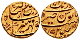 INDIA, Mughal Empire. Muhyi al-Din Muhammad Aurangzeb Alamgir. AH 1068-1118 / AD 1658-1707. AV Mohur (20mm, 10.97 g, 7h). Aurangabad (Khujista Bunyad)...