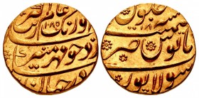 INDIA, Mughal Empire. Muhyi al-Din Muhammad Aurangzeb Alamgir. AH 1068-1118 / AD 1658-1707. AV Mohur (21mm, 10.98 g, 3h). Sholapur mint. Dually dated ...