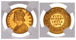 INDIA, Colonial. British India. Victoria. Queen of the United Kingdom, 1837-1901. AV Restrike Proof 5 Rupees (20mm, 12h). Calcutta mint. Dated 1870.