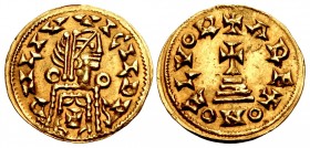 VISIGOTHS, Spain. Leovigild. 568-586. AV Tremissis (17mm, 1.28 g, 6h). Class 2. Elvora mint in Portugal. Struck circa 584.