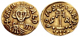 LOMBARDS, Beneventum. Grimoald III, with Charlemagne, king of the Franks. 788-806. AV Tremissis (17mm, 1.24 g, æh). Struck 788-792.