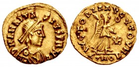BURGUNDIANS. Gundobad. 473-516. AV Tremissis (13mm, 1.45 g, 6h). In the name of Byzantine emperor Anastasius (491-518). Lyon mint.