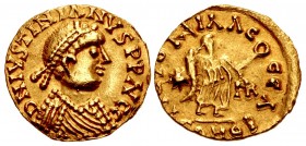 BURGUNDIANS. Gundomar II. 524-532. AV Tremissis (14mm, 1.46 g, 6h). In the name of the Byzantine emperor Justinian I (527-565). Lyon mint.
