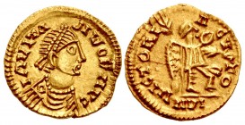 MEROVINGIANS, Pseudo-Imperial coinage. temp. Clovis I-Clotaire I. 481-560. AV Tremissis (14mm, 1.47 g, 8h). Imitating an issue of the Byzantine empero...
