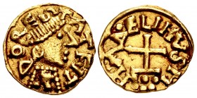 MEROVINGIANS, Dorestat. Circa 585-675. AV Tremissis (14mm, 1.25 g, 3h). Type 1. Madelinus, moneyer.